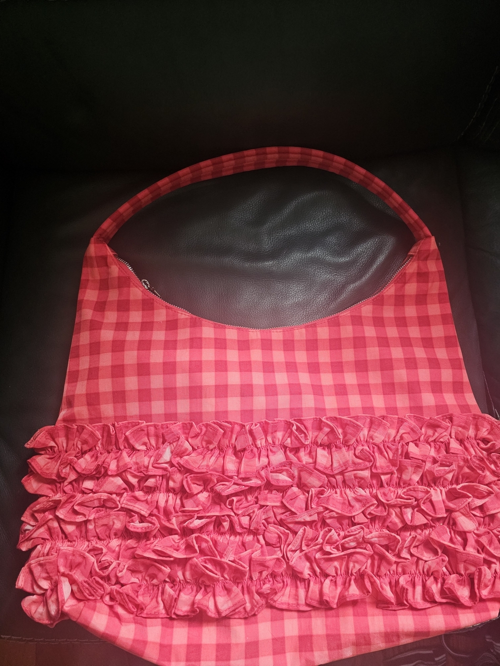 BAGGU Molly Goddard Ruffle Shoulder Bag Gingham Ruffle Shoulder Bag in Pink NWT - Picture 2 of 6